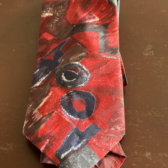 Don Loper Beverly Hills Red Geometric Pattern Necktie Mid Century Retro - Picture 1 of 3